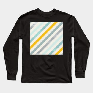 Diagonal Stripes in Blue Silver and Gold Long Sleeve T-Shirt